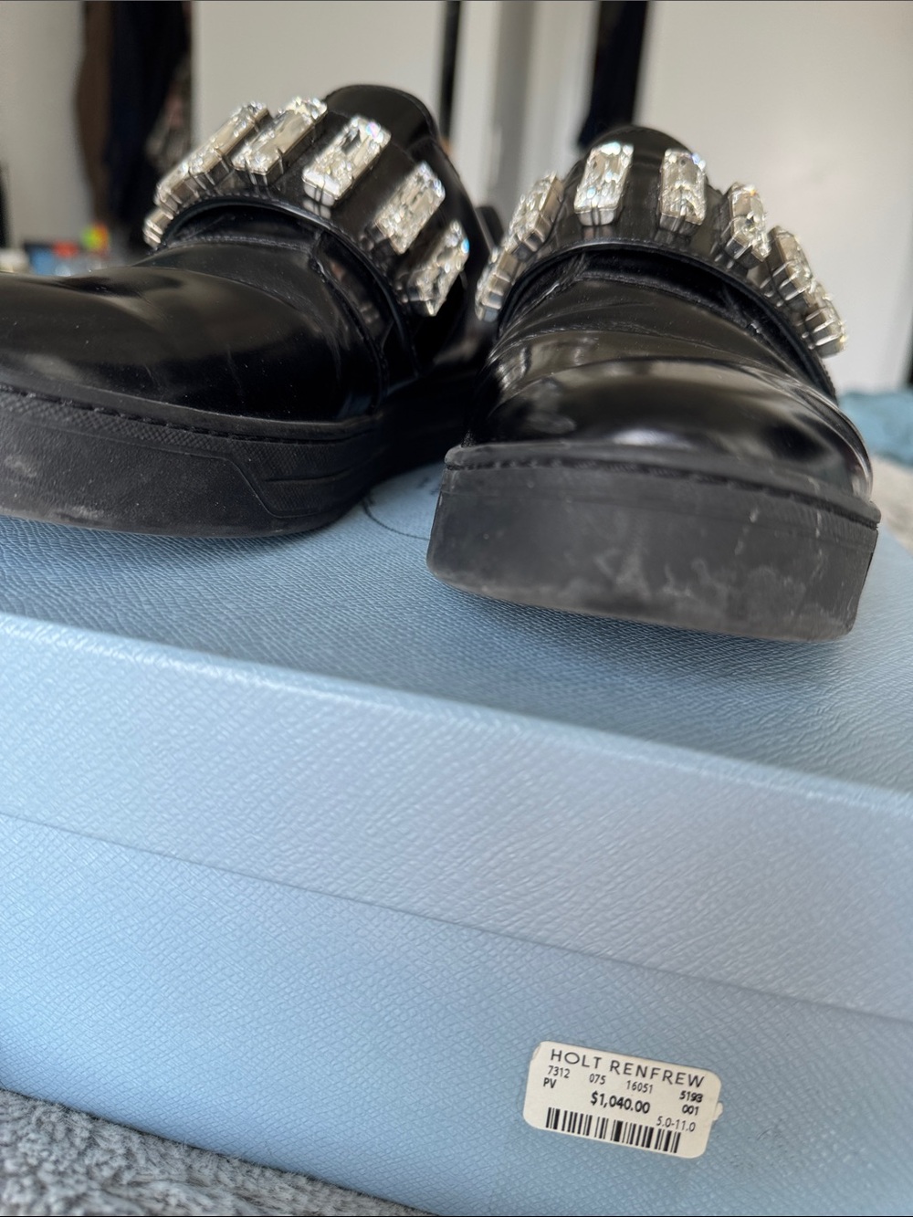 Prada Shoes Black Loafers 8 US Crystal Embellishments - Picture 4 of 7